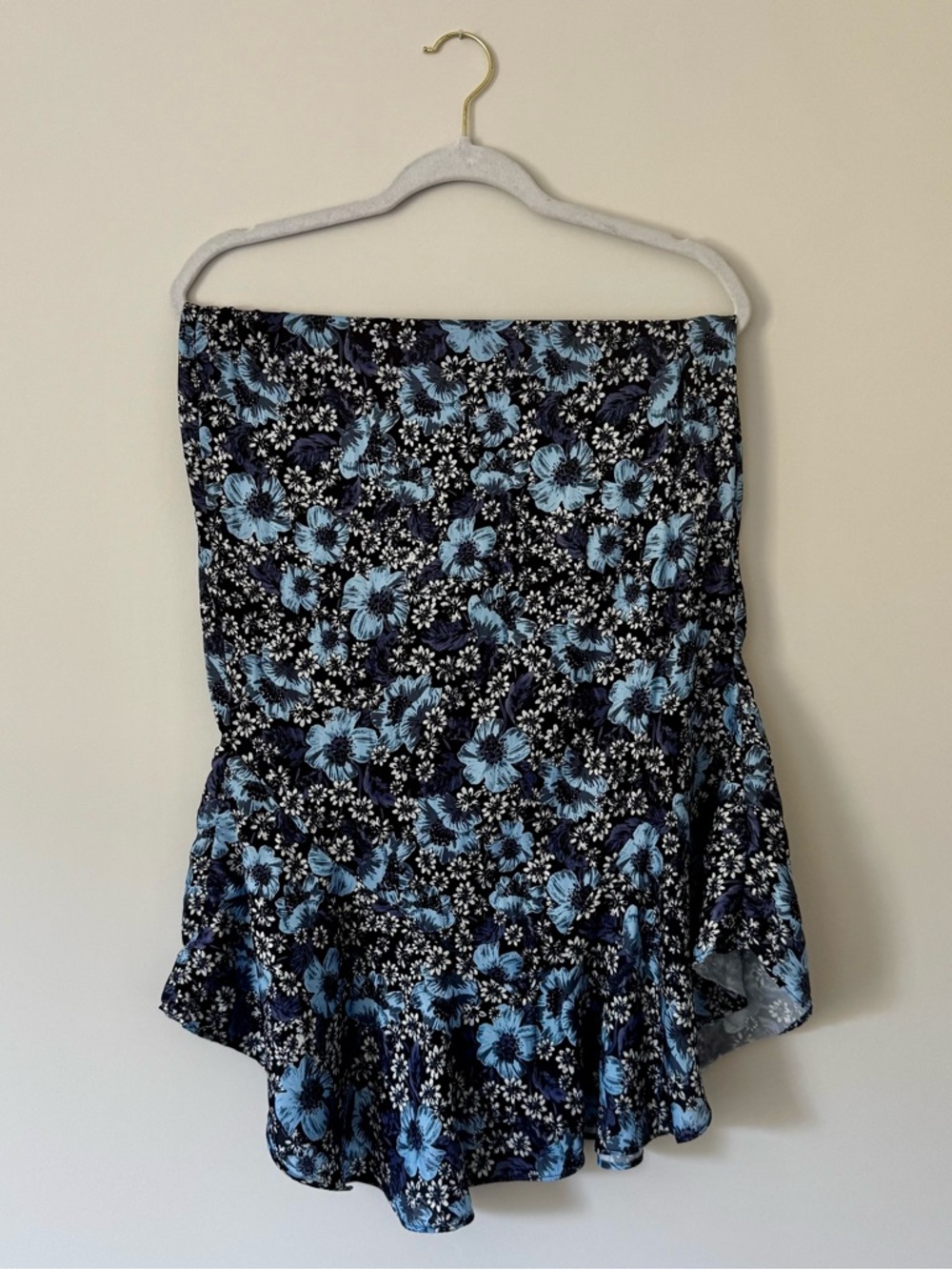 Free People Everything's Rosie Floral Satin Midi Skirt, Blue & Black – Size 4